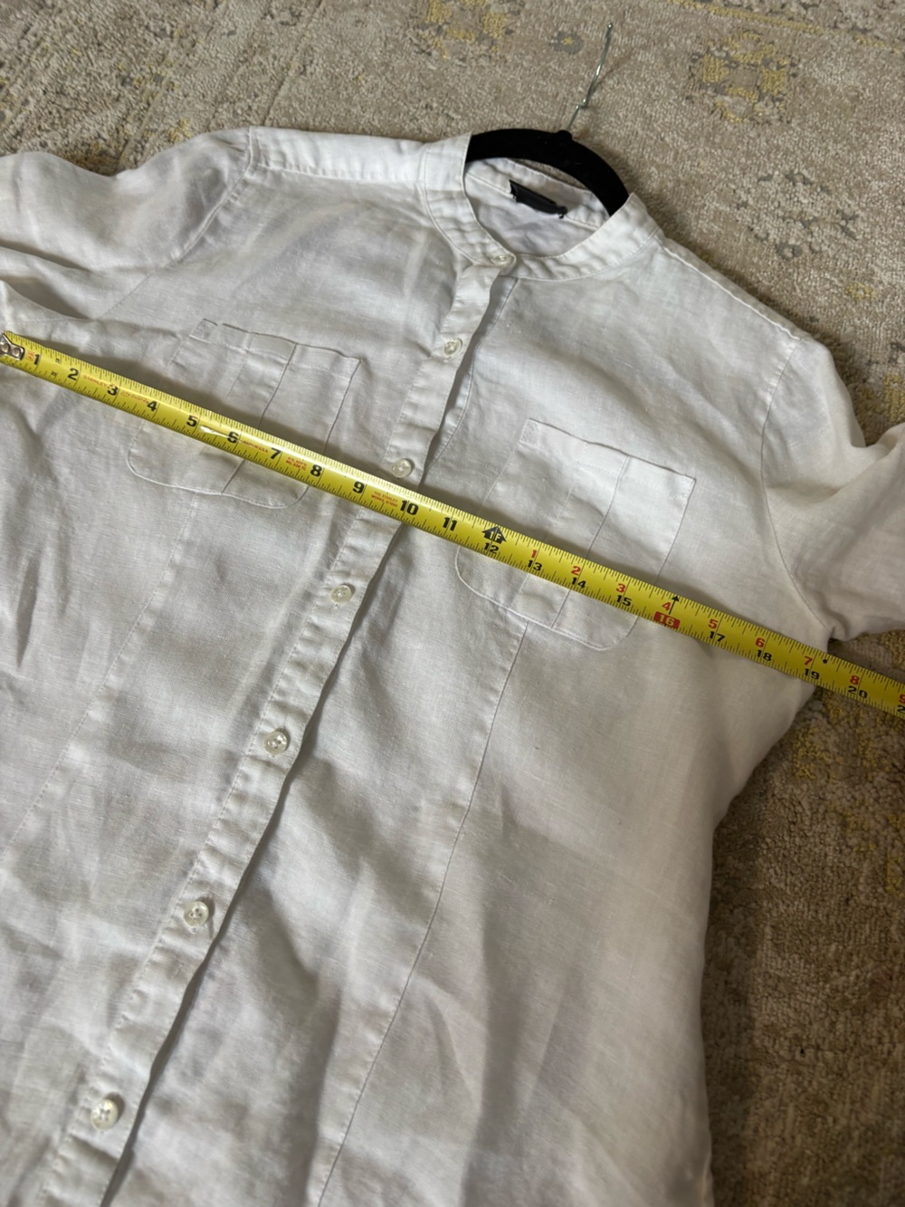 Lord & Taylor White Linen Mandarin Collar Shirt - Picture 7 of 10
